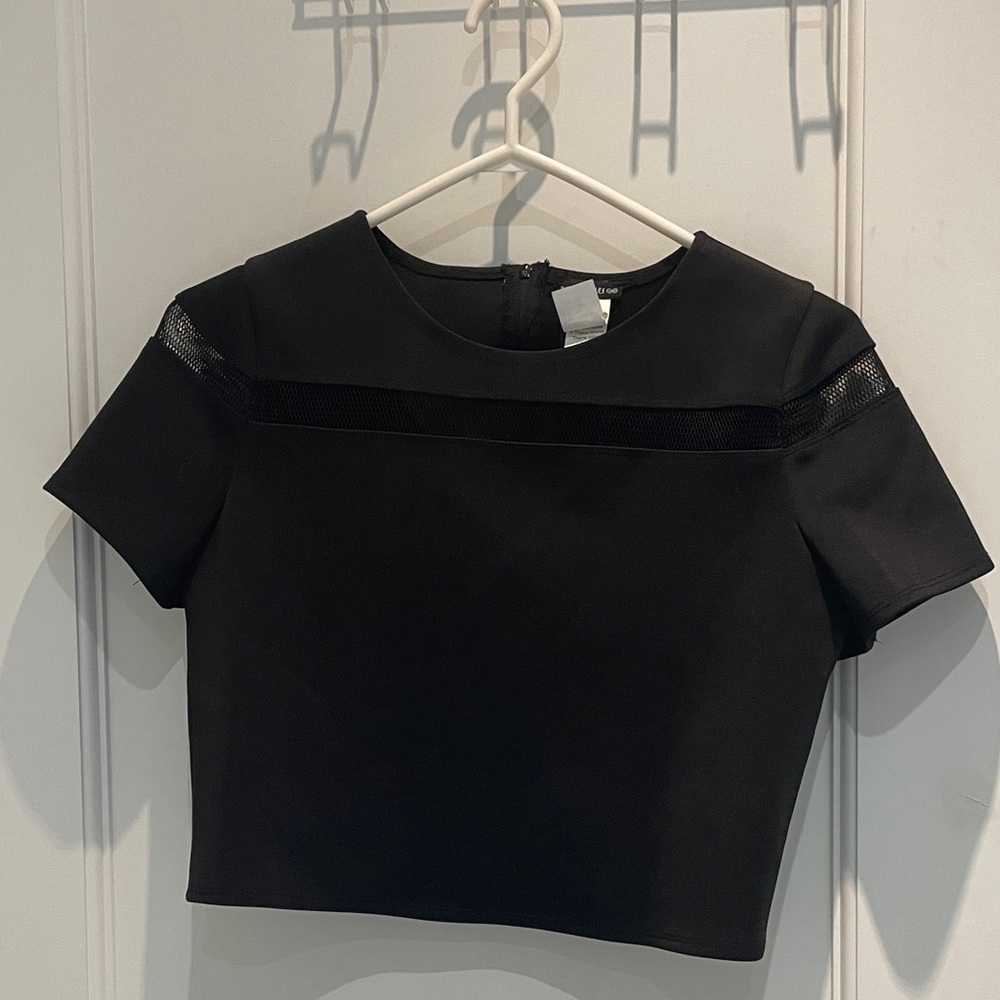 BNWT David Charles Stylish Black Mesh Detail Crop Top 👵MT